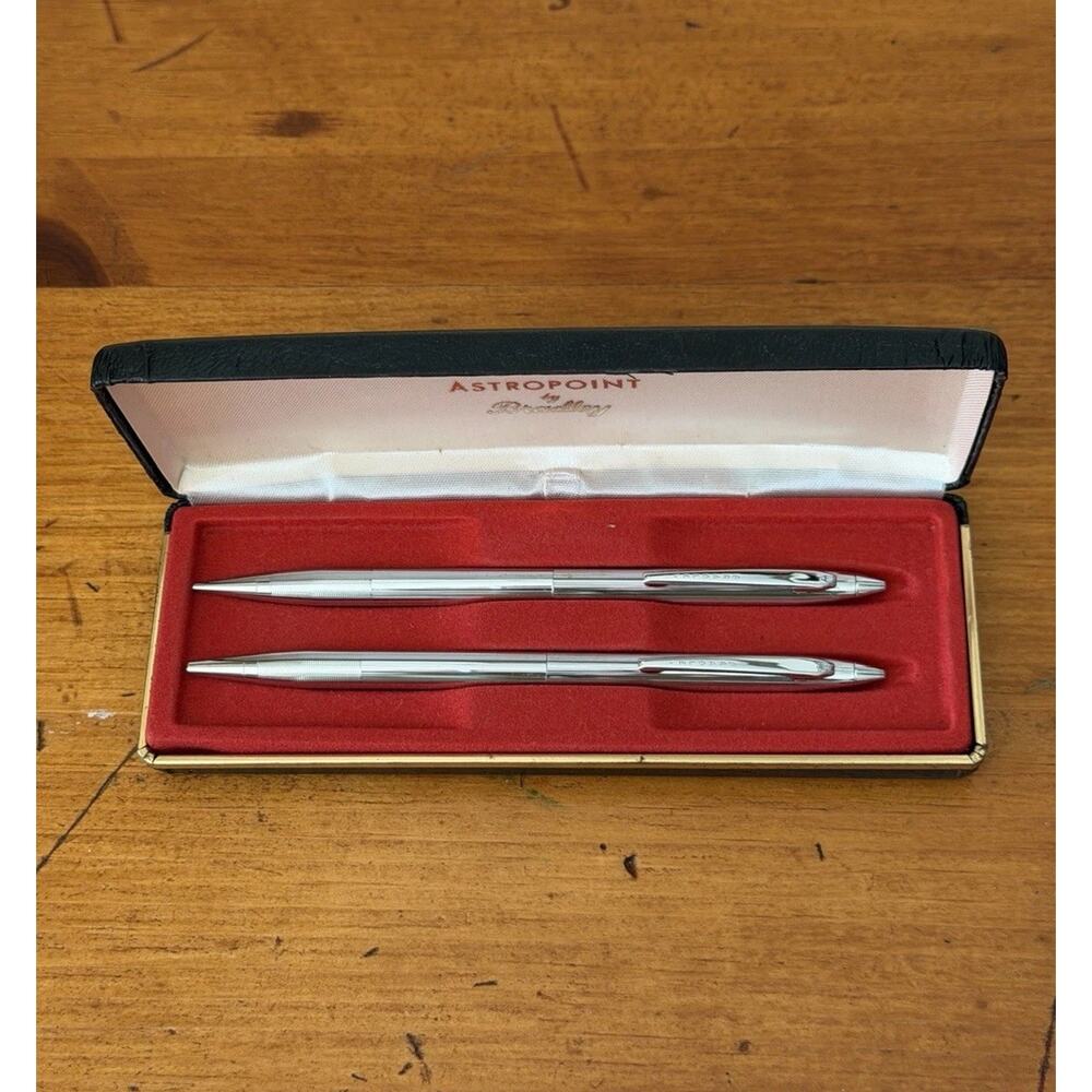 Vintage Bradley Astropoint Pen & Mechanical Pencil Set Silver Tone Twist Action